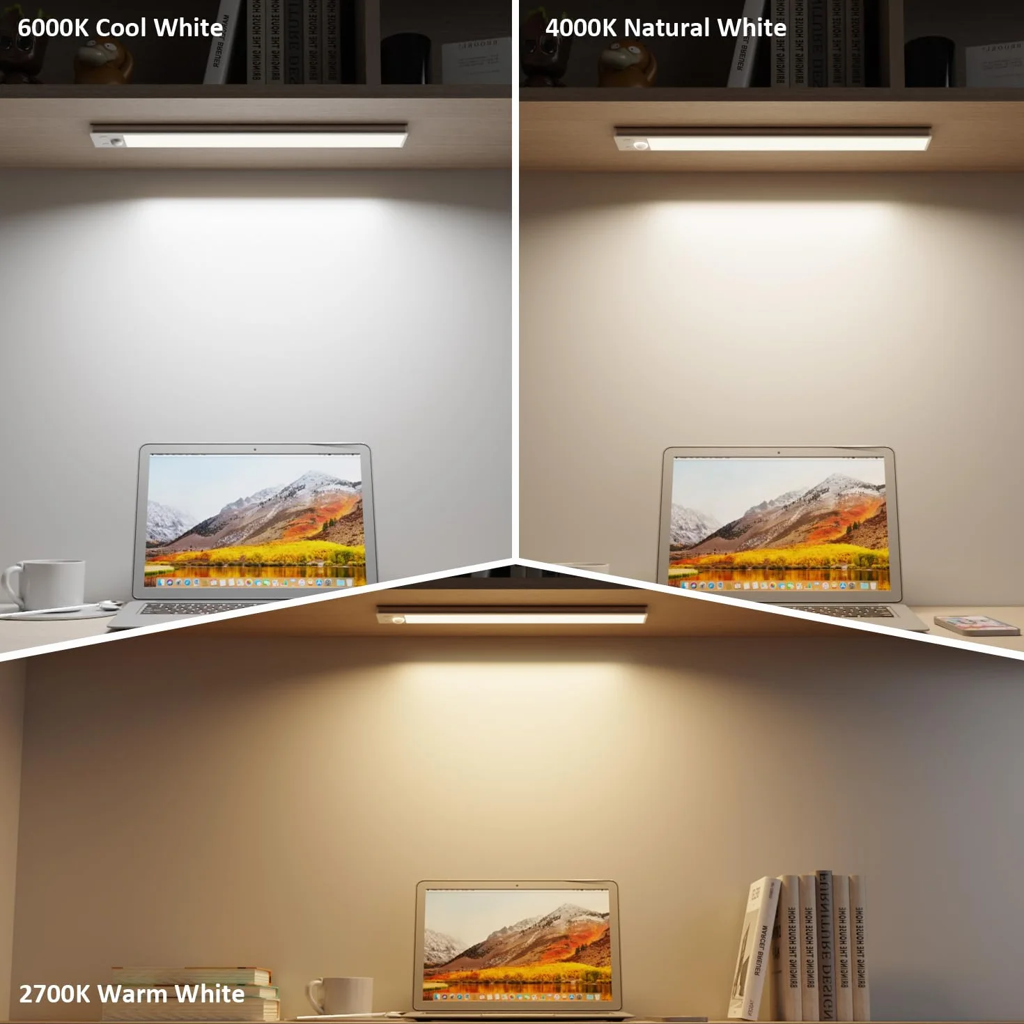 GLUROO Oświetlenie szafki LED z czujnikiem ruchu 30CM, 3 kolory przyciemniane oświetlenie szafki, akumulator USB C, oświetlenie pod szafką kuchenną do szafy, schody