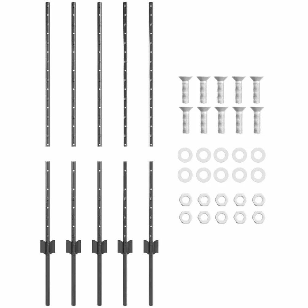 vidaXL Słupek ogrodzeniowy. 5 pcs Szary 100 cm Stal, Słupki ogrodowe i tarasowe, trwałe cylindryczne, nowoczesna bariera do Twojego podwórka