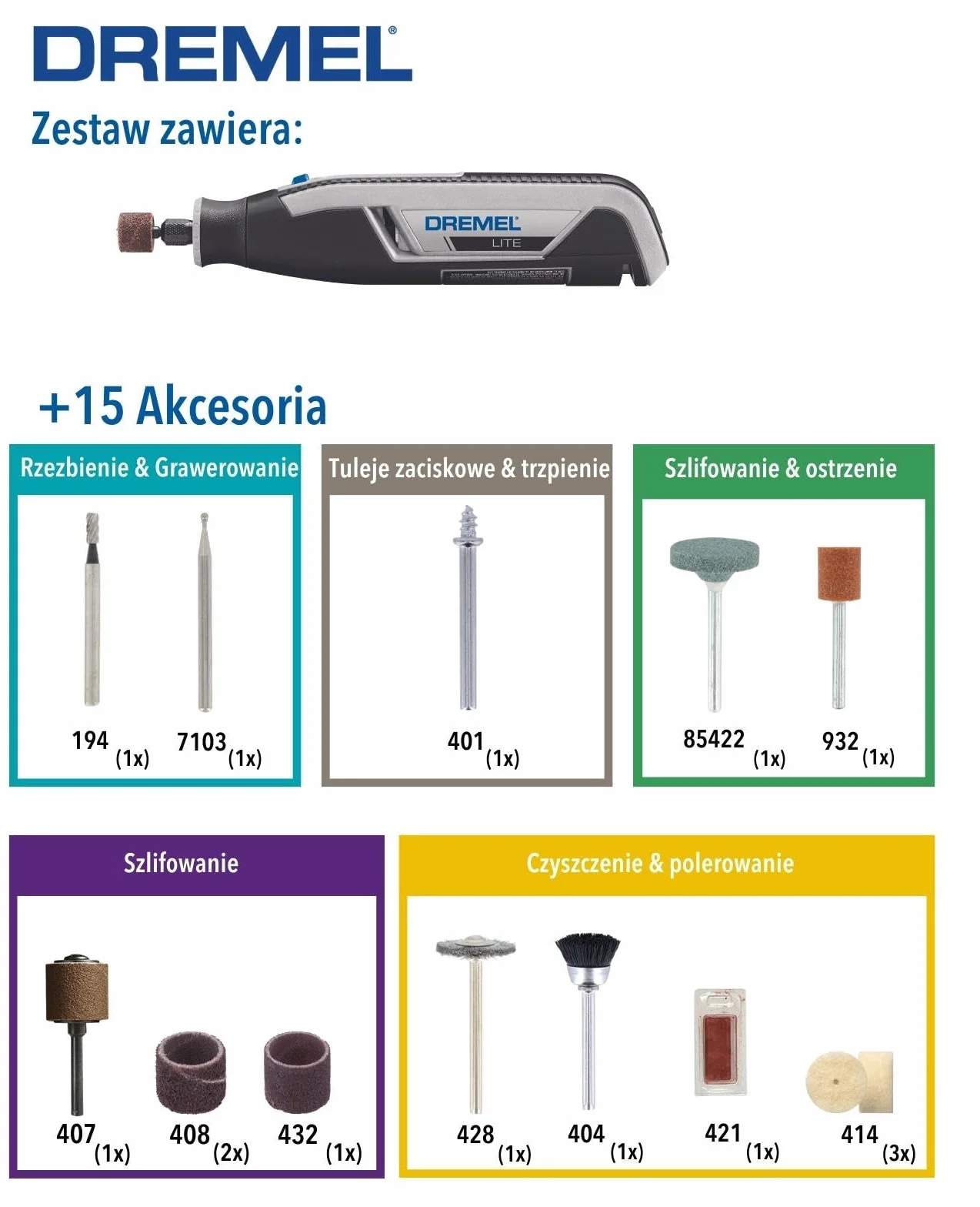 Dremel Lite 7760 akumulatorowe narzędzie obrotowe – litowo-jonowe 3,6 V, zestaw multinarzędzi z 15 akcesoriami, 8000-25 000 obr./min