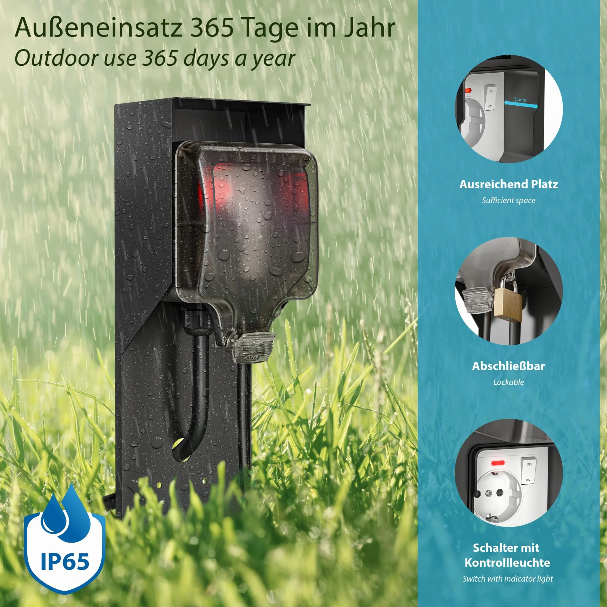 ledscom.de Słupek ogrodowy POXO IP65 stal nierdzewna czarny kwadratowy 40 cm