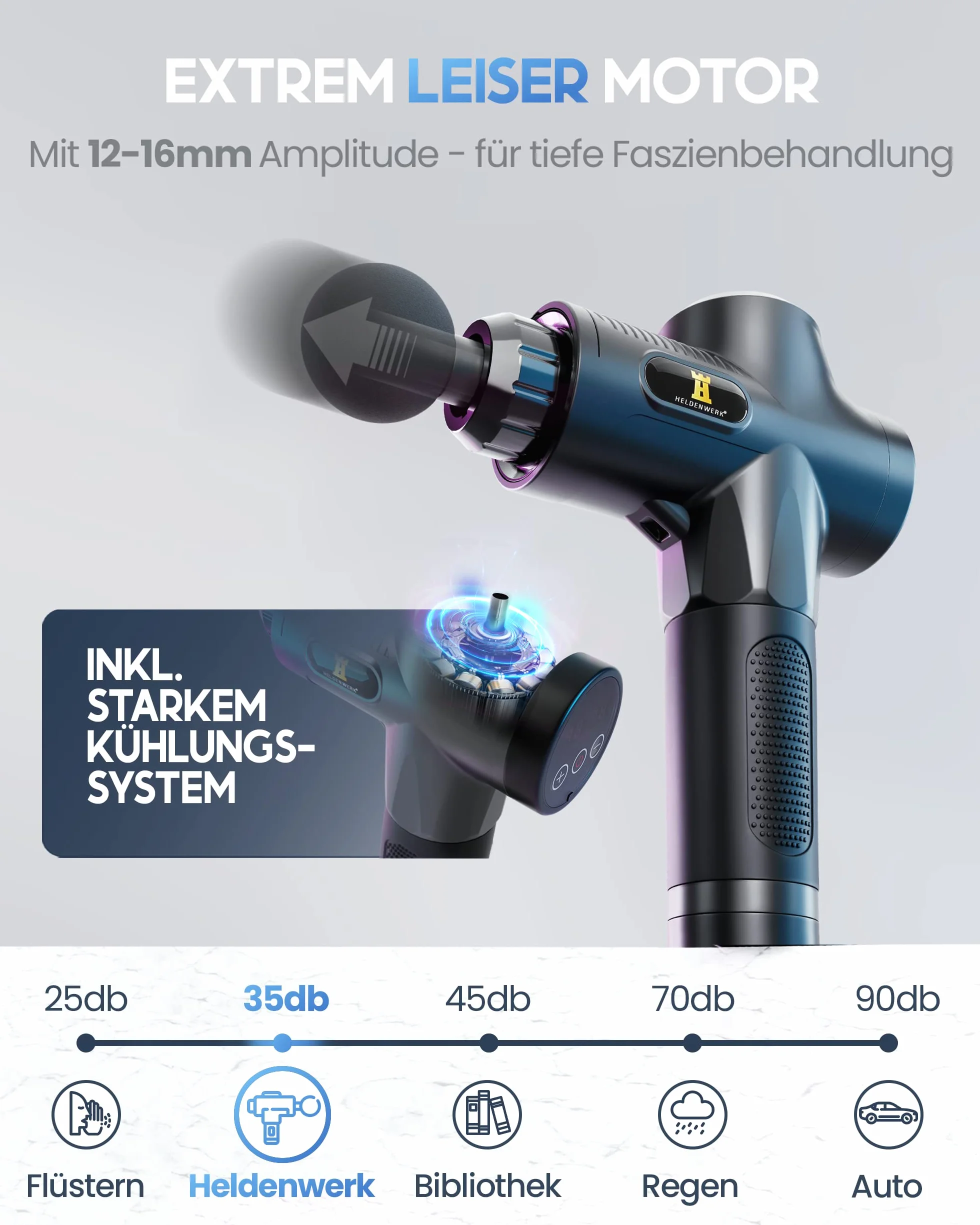 HELDENWERK Pistolet do masażu 7 głowic 30 prędkości USB-C głowica grzewcza