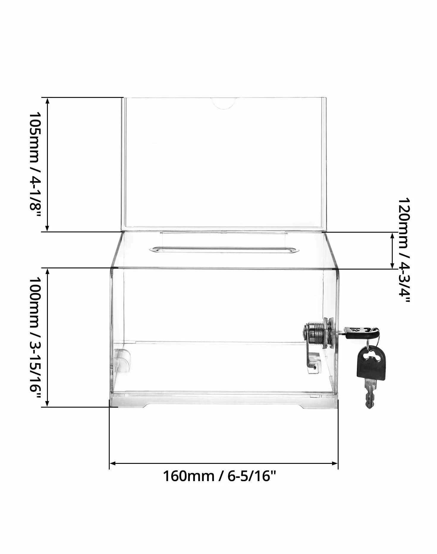 QWORK® Przezroczysta Akrylowa Skrzynka z Kluczem, Skrzynka na Wkładki do Darów - 16 x 12 x 10 cm