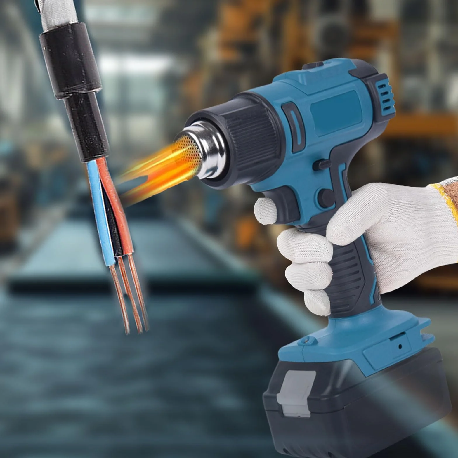 Akumulatorowy pistolet na gorące powietrze do Makita 18 V, 2 temperatury 300/550 ℃, termokurczliwa folia termokurczliwa z 7 dyszami ze stali nierdzewnej do majsterkowania, folii