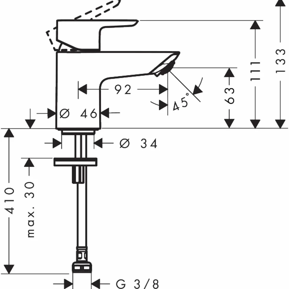 hansgrohe Neovis Q 71339000 bateria umywalkowa do zimnej wody bez odpływu, kran dla gości, WC z wylewką, wysokość 63 mm, bateria mieszakowa do umywalki oszczędzająca wodę (EcoSmart), chrom, 71339000