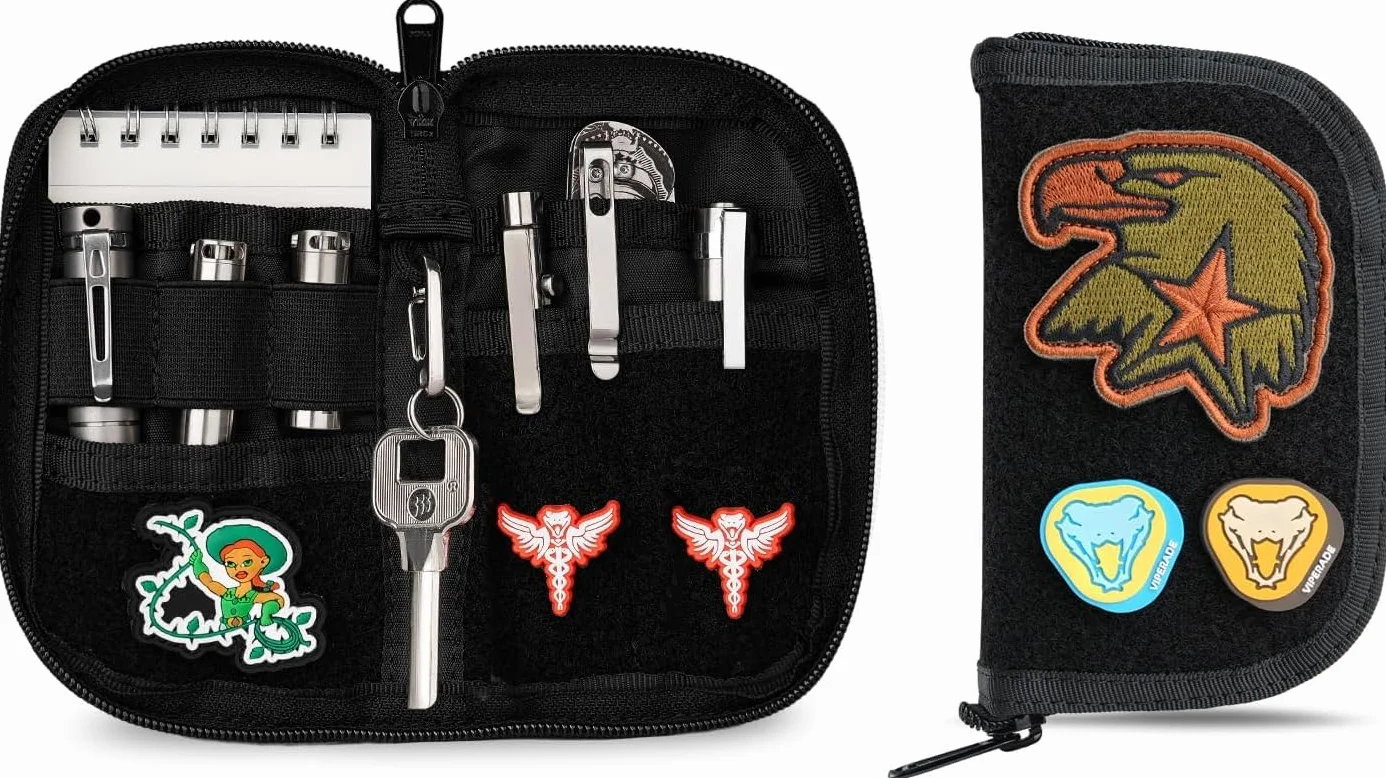 VIPERADE VE20 EDC mały organizer kieszonkowy z 8 przegródkami, torba na narzędzia z naszywkami, panel wystawowy