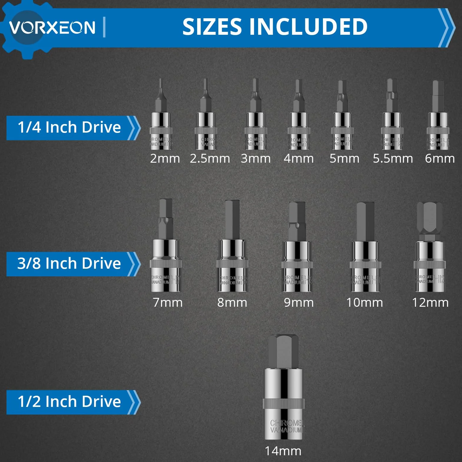 Zestaw nasadek imbusowych metryczny imbusowy zestaw nasadek sześciokątnych 2 mm – 14 mm, do hamulców samochodowych, gniazda napędowego CR-V 50BV30 i bit ze stali stopowej S2 z obudową do