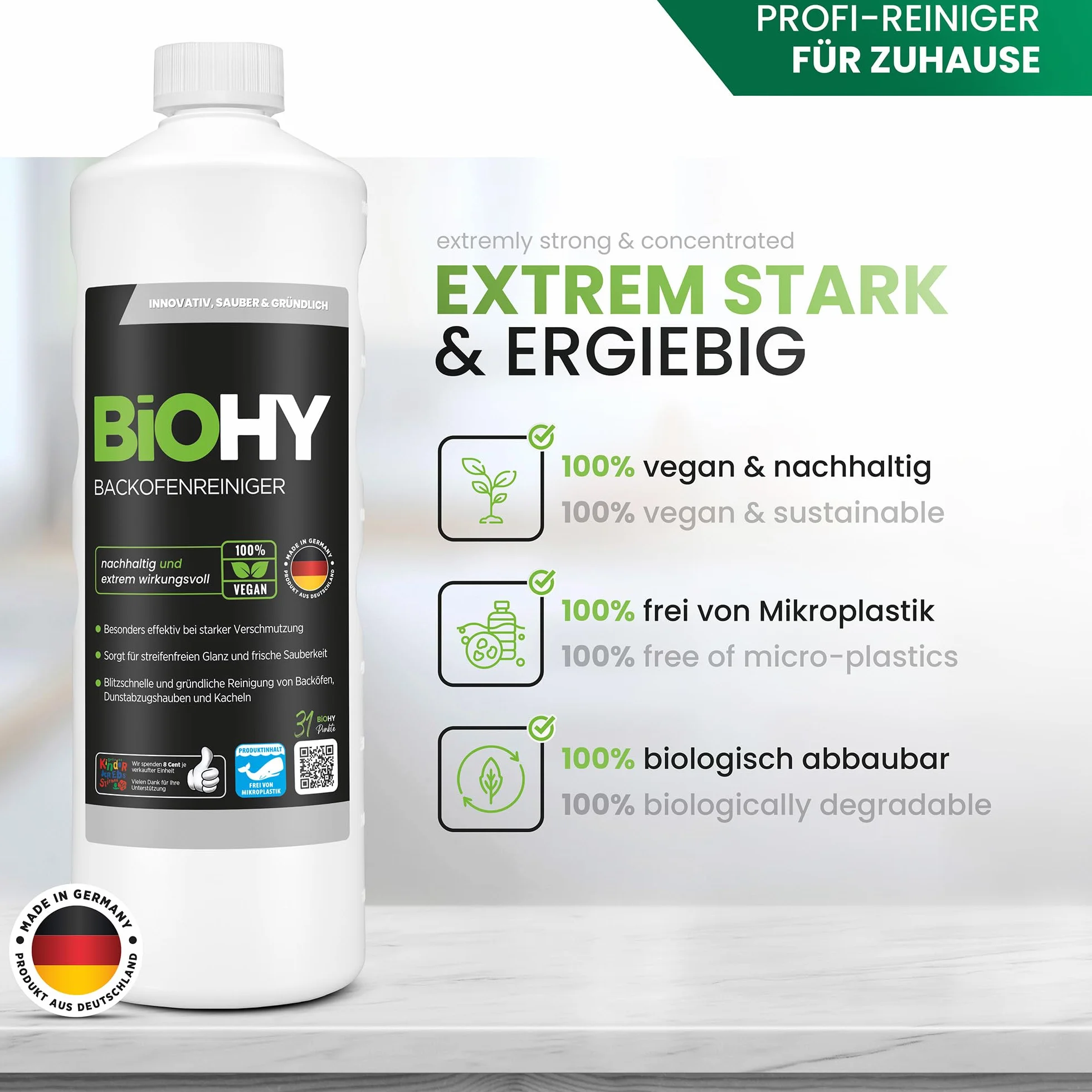 BiOHY Środek do czyszczenia piekarników (butelka 1l) | Silny środek do czyszczenia grilla, BARDZO MOCNY odtłuszczacz | Do skutecznego czyszczenia piekarnika (Backofenreiniger)