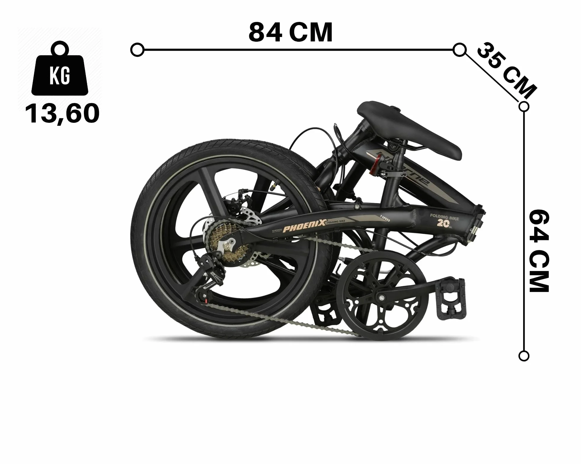 Licorne Bike Phoenix składany rower 2D Cross 20", aluminiowy, hamulec tarczowy, hamulec tarczowy, rower składany, dla mężczyzn i kobiet, 7 biegów, składana przerzutka miejska, aluminiowa rama