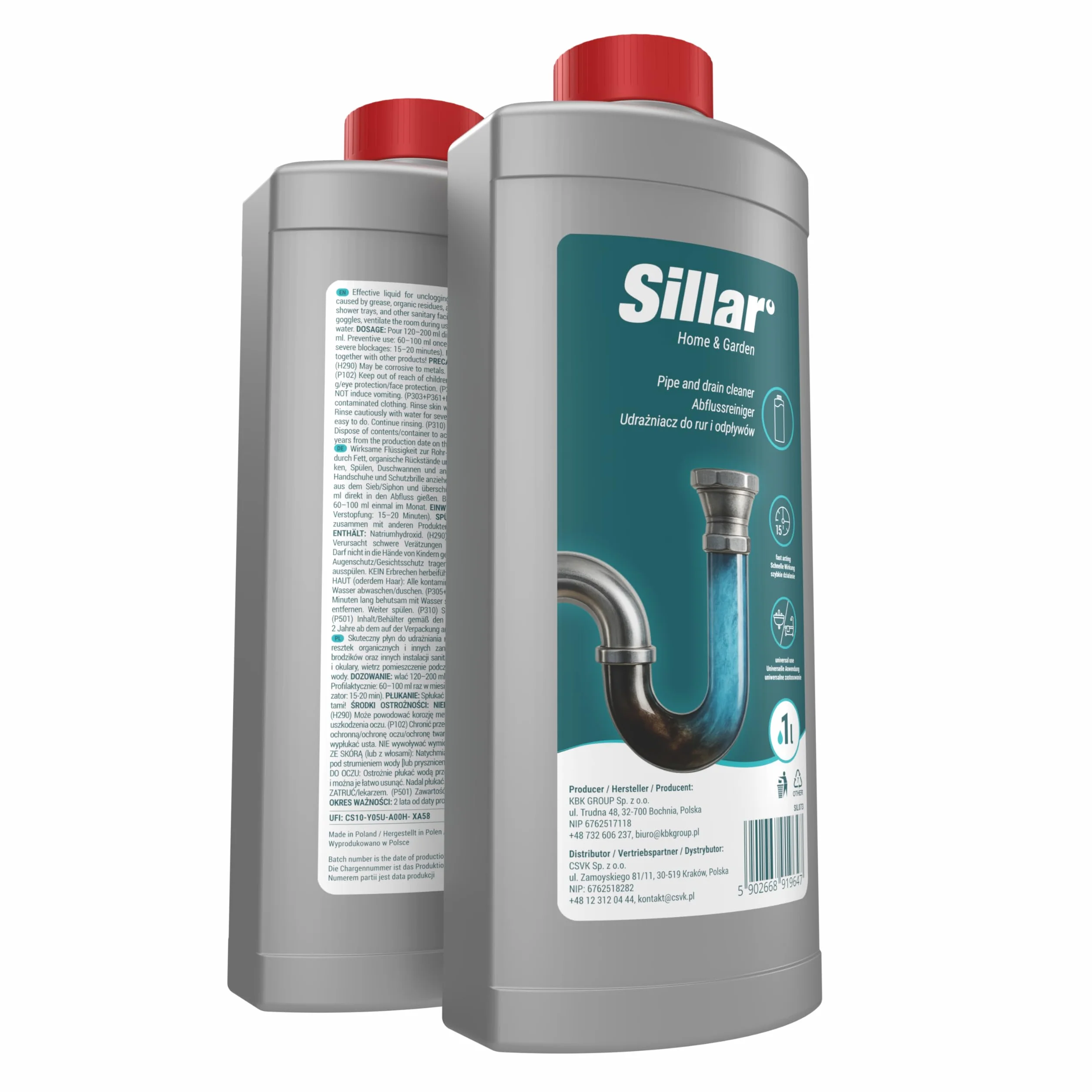 Sillar Żel do udrażniania rur 3x 1000ml EXTRA MOCNY, rozpuszcza włosy, tłuszcz i resztki – do kuchni, prysznica i WC, efekt piany