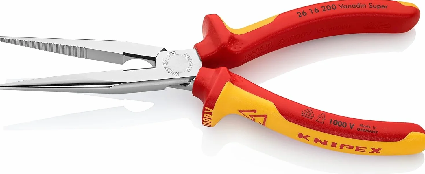 KNIPEX Szczypce tnące półokrągłe (wydłużone typu bociani dziób”) w opakowaniu z zawieszką chromowany z wielokomponentowymi osłonkami, 26 16 200 SB