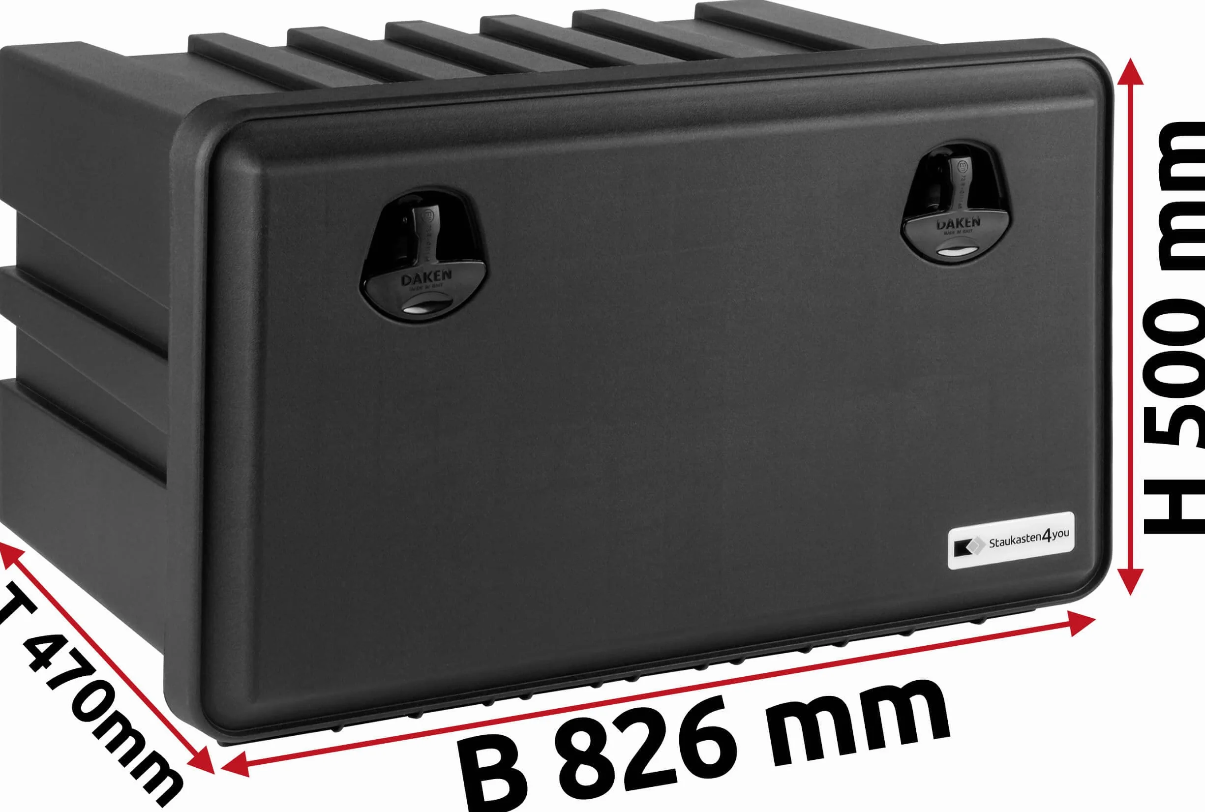 Plastikowa skrzynka do zabudowy 826x500x470mm 127 l, skrzynka narzędziowa, skrzynka magazynowa, skrzynka podburtowa 127 l do pojazdów użytkowych, przyczep, skrzynka magazynowa, skrzynka narzędziowa