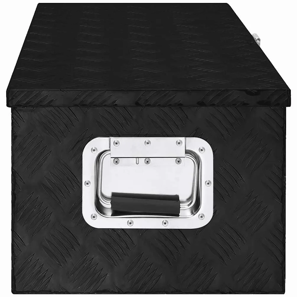 Pudełko do przechowywania, czarne, aluminiowe, 80 x 39 x 30 cm, z systemem zamykania i uchwytem, skrzynka narzędziowa do warsztatu i gospodarstwa domowego, przestronna skrzynka na narzędzia
