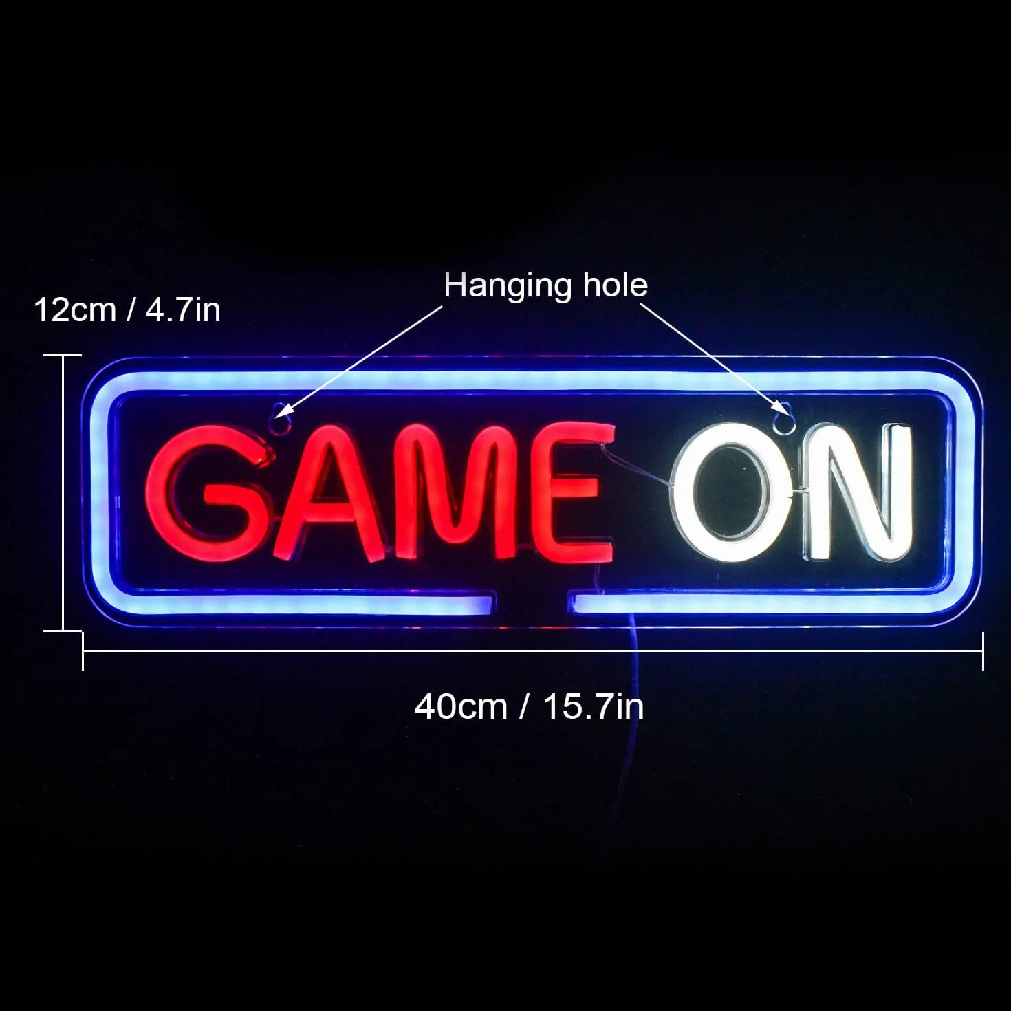 Game On Neon Dekoracja ścienna Gra Led Neon Light USB Akrylowe oświetlenie dekoracyjne do pokoju zabaw, sypialni, domu, baru, gry, konkursu, klubu, na imprezę, prezent urodzinowy (niebieski czerwony)