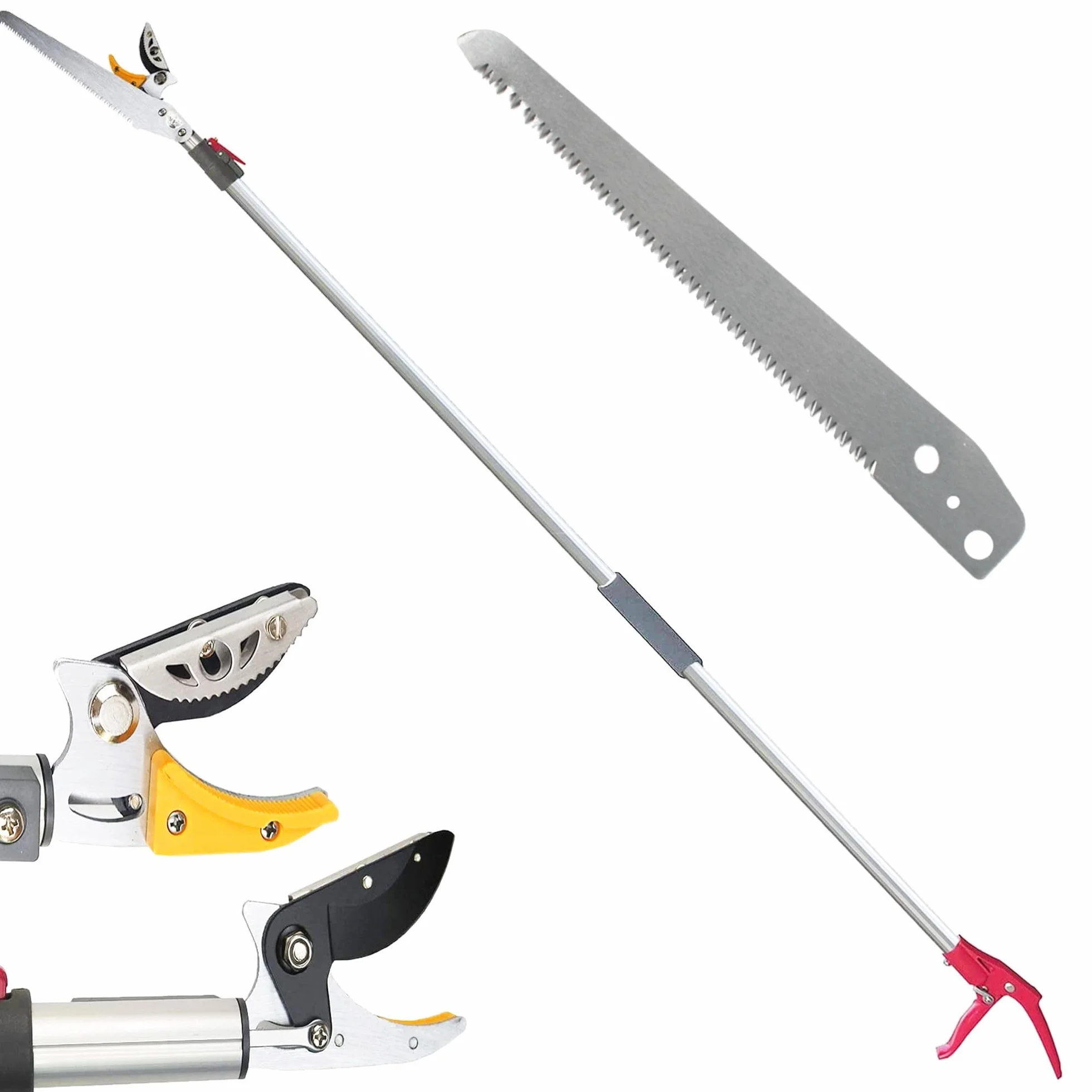 Fishtec - Teleskopowe nożyce ogrodowe wysuwane od 1,37 do 2,2 m + piła do przycinania drzewa, piła do cięcia, cięcie gałęzi, ostrze stalowe + kowadło dociskowe