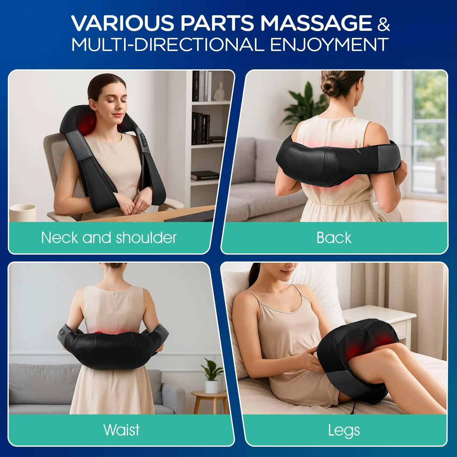 VOYOR Shiatsu Neck and Shoulder Massager with Heat, 4D Kneading, Full Body Muscle Pain Relief PJ100
