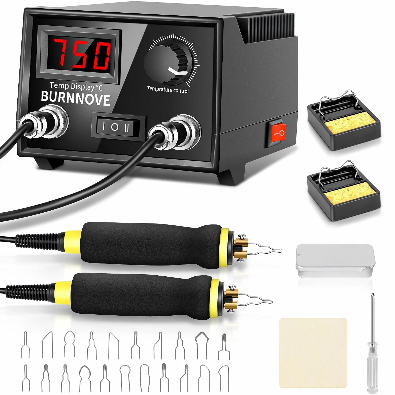 BURNNOVE Podwójne Pióro do Pirografii do Drewna 60 W 220 V Profesjonalny Zestaw do Pirograwerowania Drewna 33 Końcówki Spawalnicze Zastosowanie Naprzemiennych piór Regulowana Temperatura do