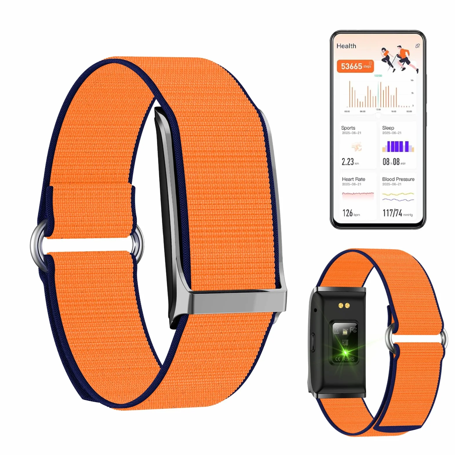 Inteligentna Bransoletka Fitness Tracker z 127 Trybami Sportowymi, Pomiar Snu, Budzik (Orange)