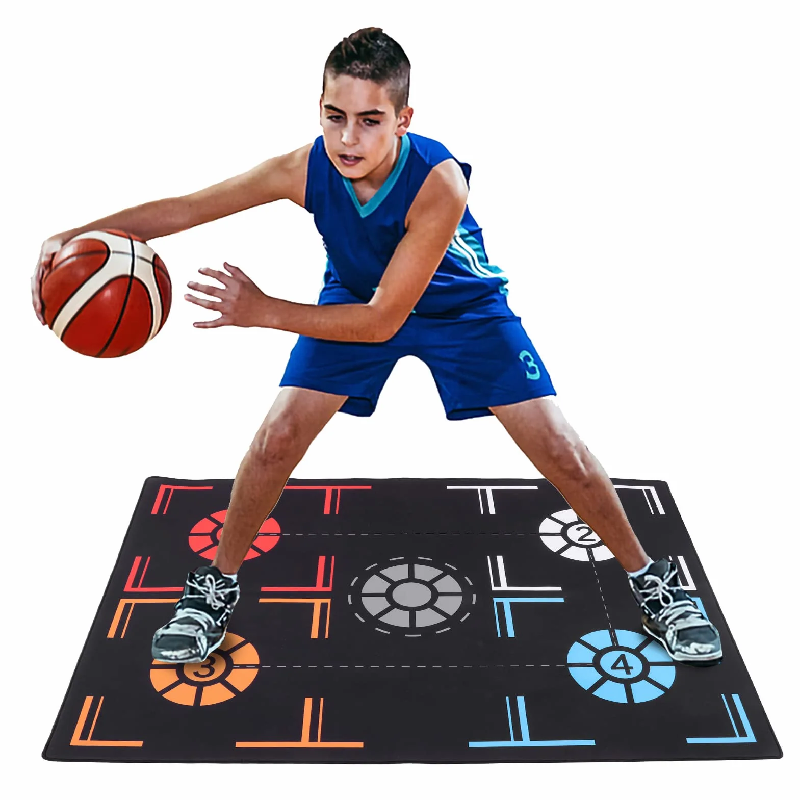 Koszykówka Footstep Mat, 2mm Składany Basketball Training Mat Dribble Cichy Sport Pomocniczy Props Gumowy System Szkolenia Koszykówki dla Dzieci Młodzieży, Czarny