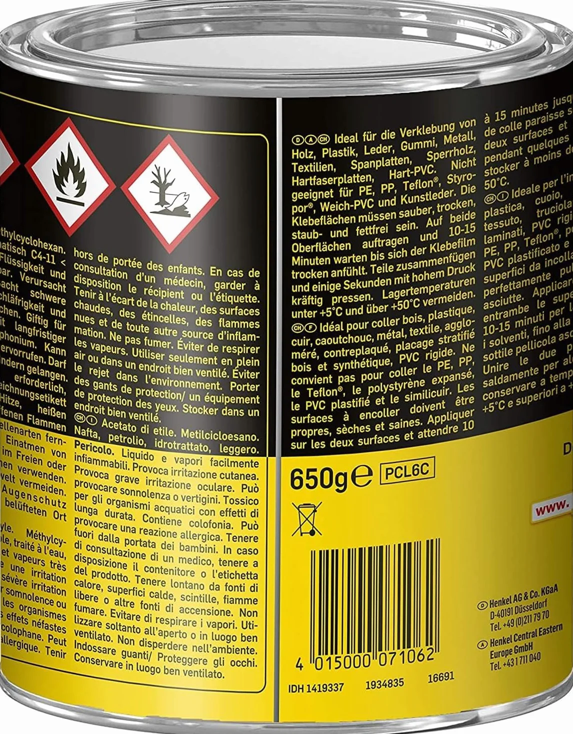 Pattex 1419337 "Classic" klej kontaktowy, czarny/żółty, 650 g