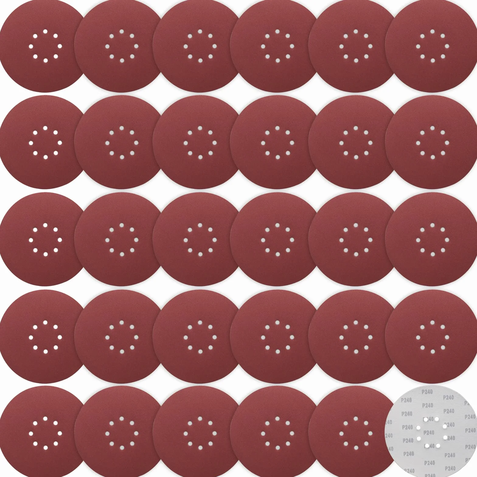 STEBRUAM Papier ścierny, rzep 225 mm, krążki szlifierskie, 30 sztuk, ziarnistość P240, 225 mm, krążki szlifierskie, 8 otworów, duży talerz szlifierski do szlifierek do suchej zabudowy, żyrafa,