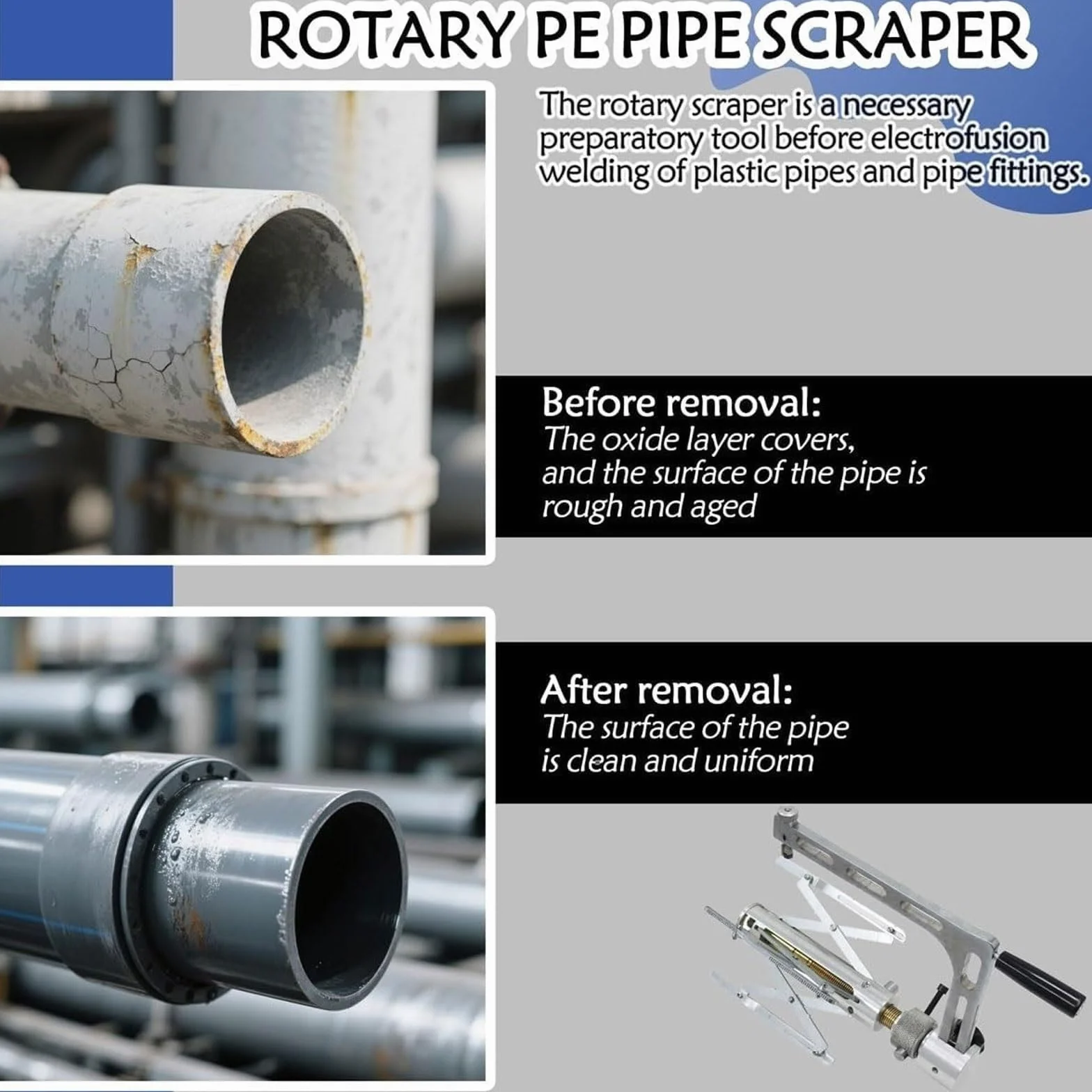 Ręczny skrobak do rur obrotowych, strugarka krawędziowa ze stopu aluminium do rur z tworzywa sztucznego PE PPR, narzędzie zewnętrzne do usuwania warstwy utleniającej z rur gazowych i rur