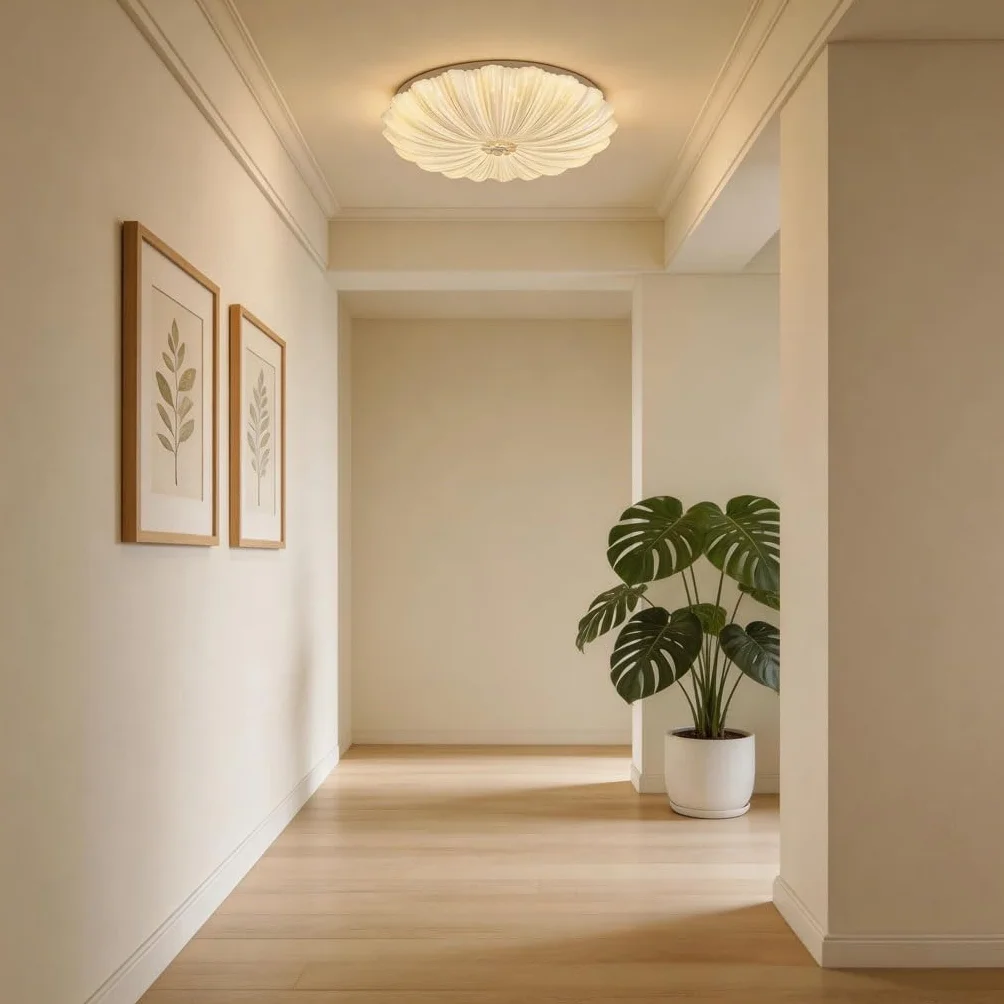 Lampa Sufitowa Z Teksturą Muszli Lampa Artystyczna Oświetlenie LED 3-kolorowe Ściemnialne Styl Kremowy Miękkie Światło Chroniące Oczy Idealne Dla Sypialni Salonu Korytarza Kuchni