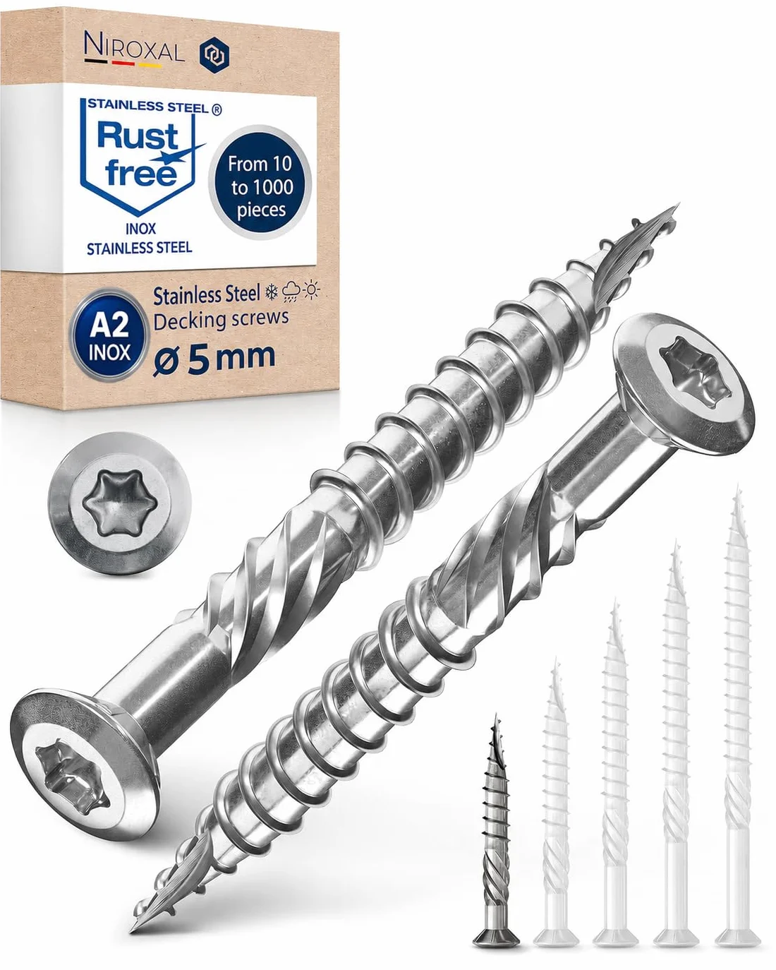 Wkręty do tarasów 5x40 ze stali nierdzewnej A2 z łbem soczewkowym Torx o grubości 5 mm, 400 sztuk, wkręty do drewna Torx o długości 40 mm, wkręty do drewna ze stali nierdzewnej