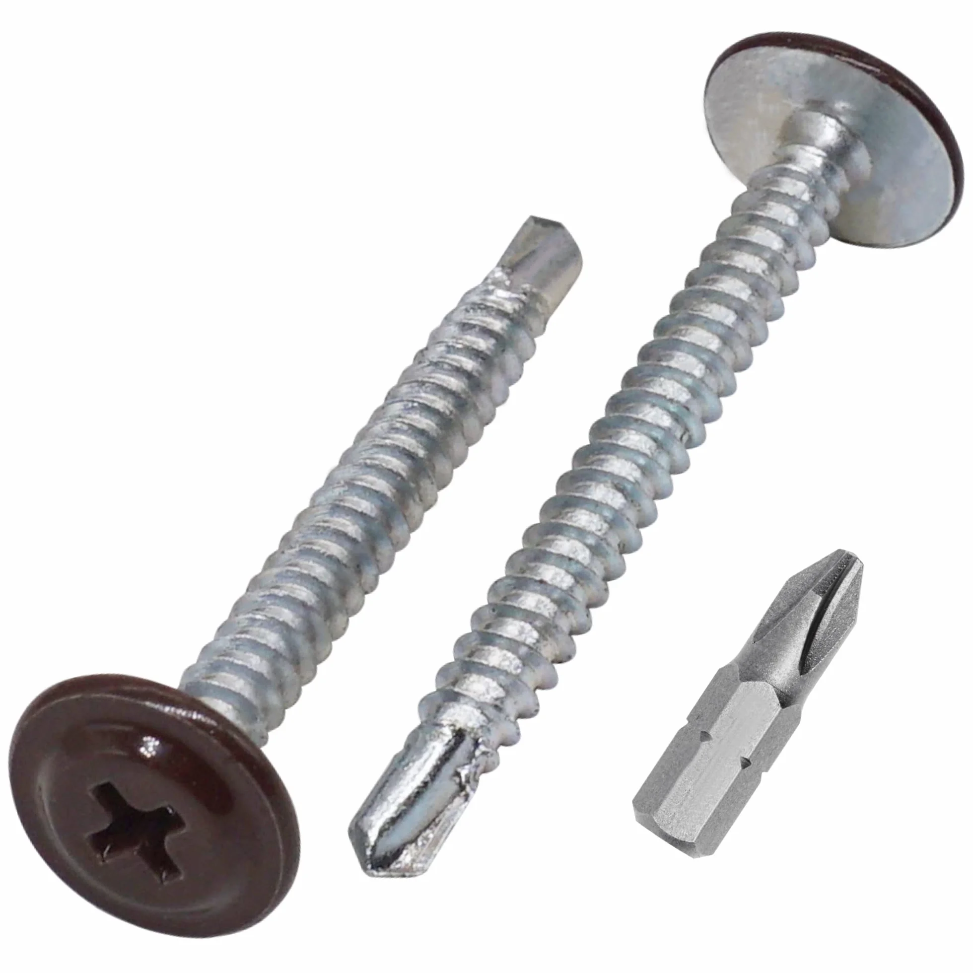 SKIR'CO (150 szt.) Malowane wkręty samowiercące 4,2 x 40 mm, wkręt do blachy, z łbem grzybkowym modyfikowanym PH (czekoladowy brąz RAL 8017)