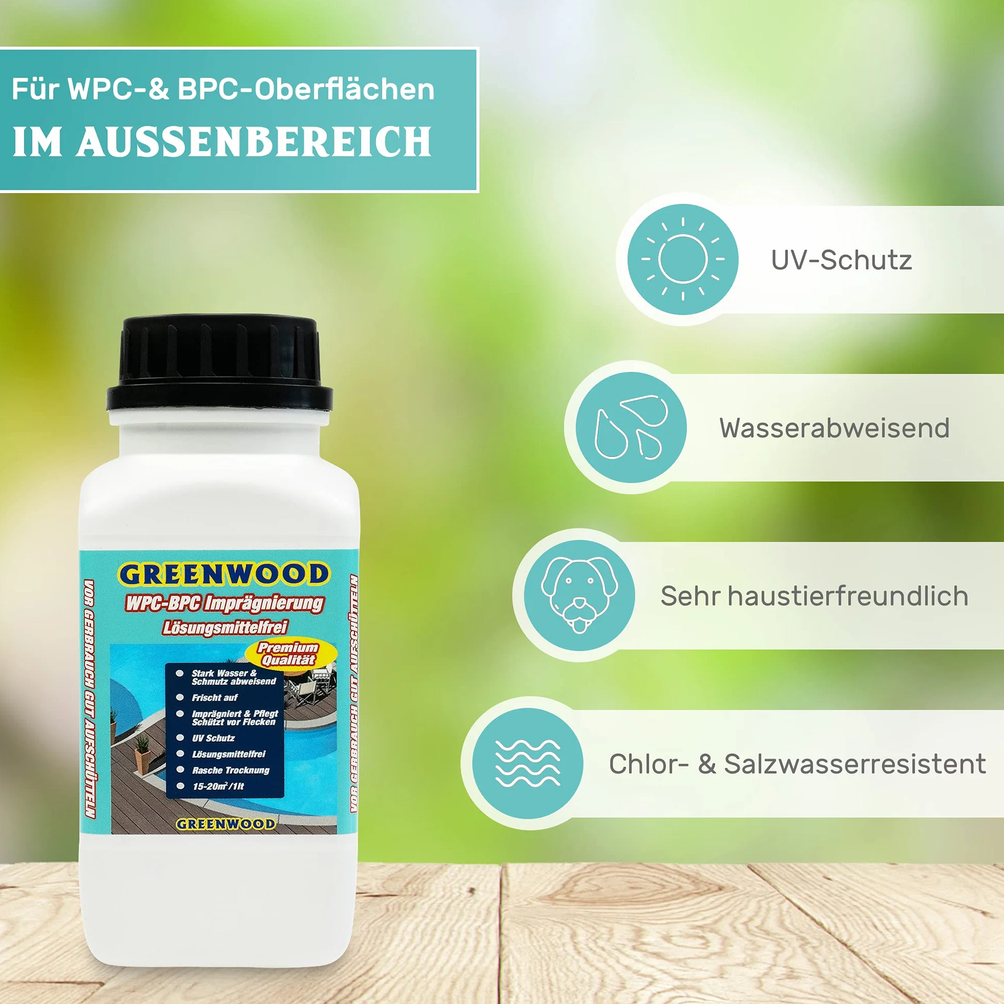 Greenwood - Impregnacja premium WPC - antracyt - szary 750 ml #3L - bez rozpuszczalników - bez oparów - przyjazny dla zwierząt domowych - nieszkodliwy.