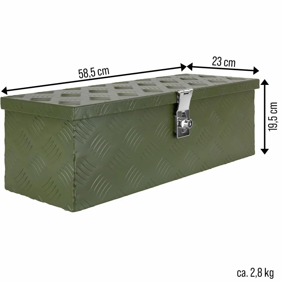 Trucky D025 skrzynka na dyszel, kolor zielony, skrzynka na narzędzia, aluminiowa skrzynka z przyczepą, zamykana, aluminiowa skrzynka transportowa, skrzynka na narzędzia, aluminiowa skrzynka do