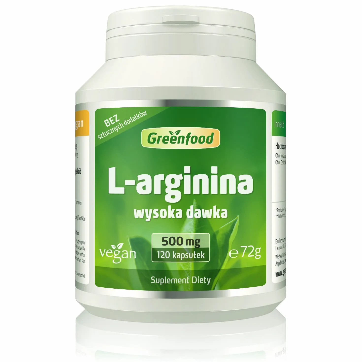Greenfood L-arginina czysta 500 mg 120 kapsułek wegańska wysokodawkowa