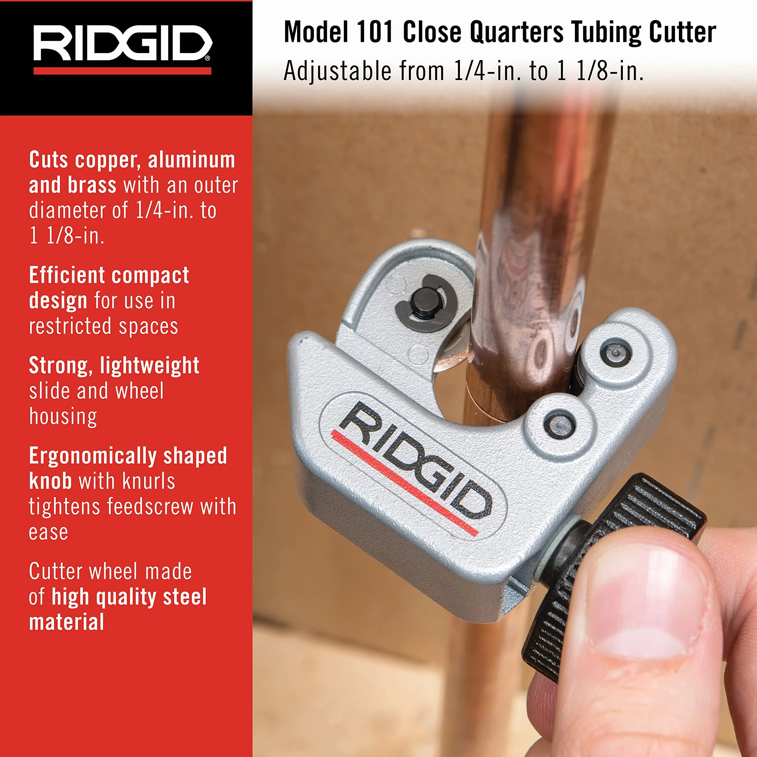 RIDGID 40617 model 101 mini obcinak do rur do wąskich obszarów roboczych, obcinak do rur od 6 mm do 28 mm