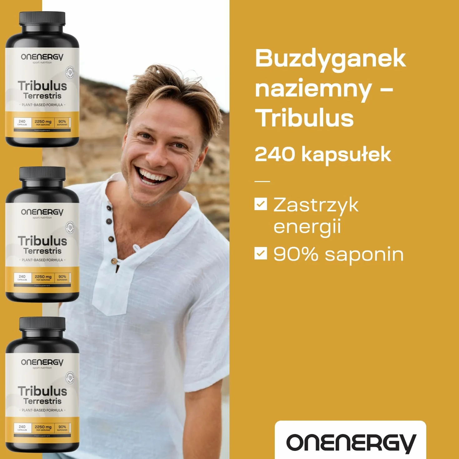 Buzdyganek naziemny - Tribulus 2250 mg - 240 kapsułek - 90% saponin - Opakowanie XXL - Wyciąg ziołowy - Dla mężczyzn i kobiet