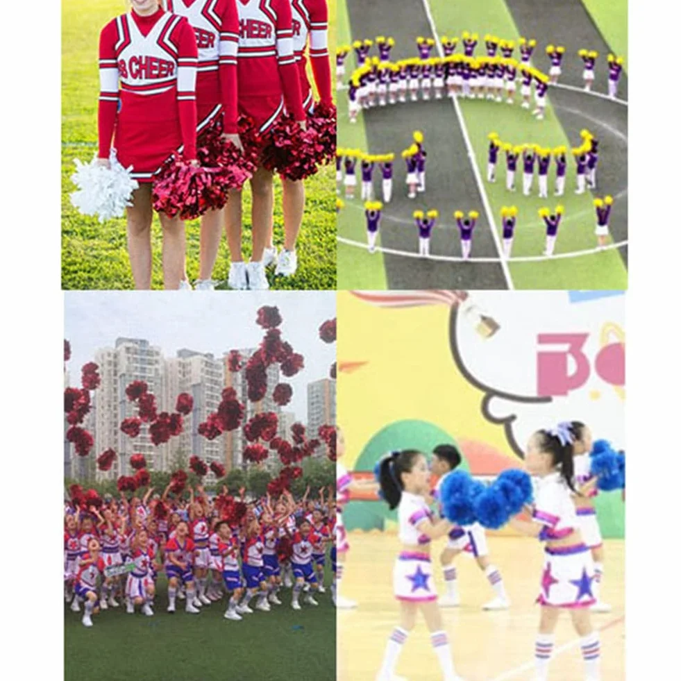 2 pompony cheerleaderki, metalowe, foliowe, pompony cheerleaderki, pompony z pierścieniem cheerleaderki, ręcznie kwiaty, na imprezy sportowe, gry w piłkę, tańce, imprezy karnawałowe, złote