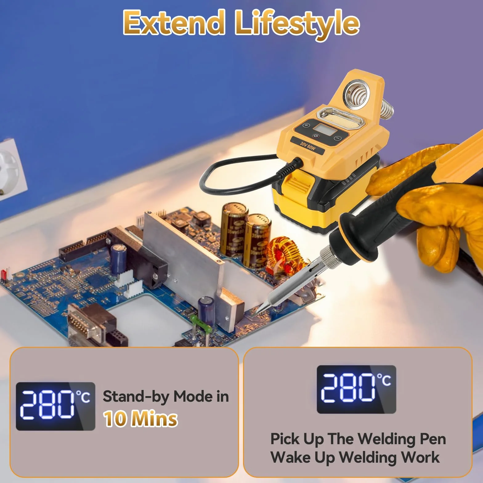 Bezprzewodowa lutownica do baterii DEWALT 18 V/20 V, szybkie nagrzewanie, regulacja temperatury, 60 W, elektryczna cyfrowa stacja lutownicza LCD do majsterkowania, naprawy urządzeń, spawania drutów