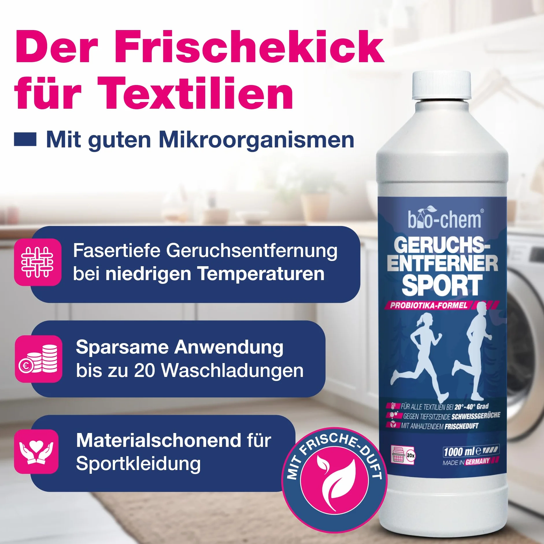 Bio-Chem specjalny dodatek do odzieży sportowej, 2 x 1 l, antyzapachowy, odzież sportowa, zmiękczacz, odzież wierzchnia, siłownia, zajęcia na świeżym powietrzu