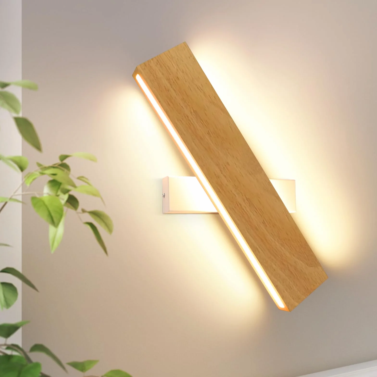 ZMH LED Wall Light Kryty kinkiet 32CM Drewniana 10W 3000K Ciepła biała Oświetlenie ścienne