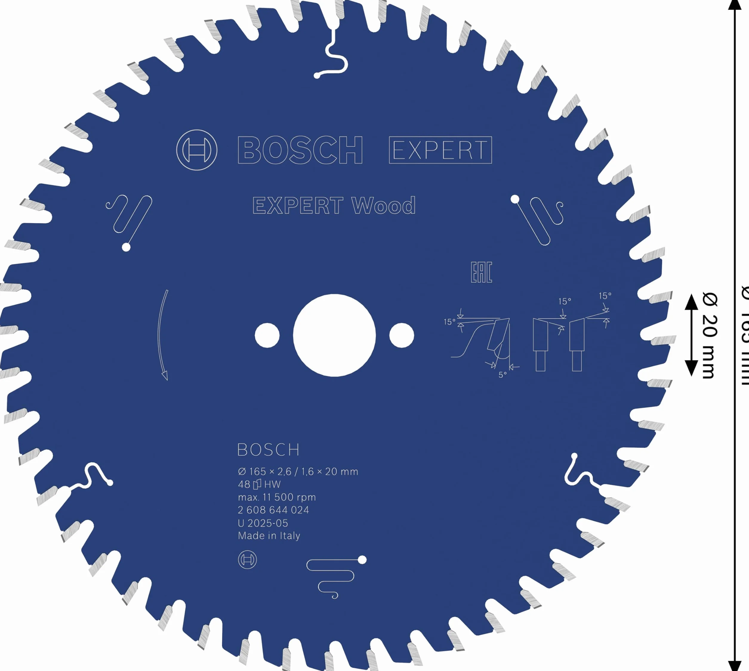 Bosch Professional Brzeszczot do piły tarczowej Expert do drewna (drewno, 165 x 20 x 2,6 mm, 48 zębów, akcesoria do piły tarczowej)