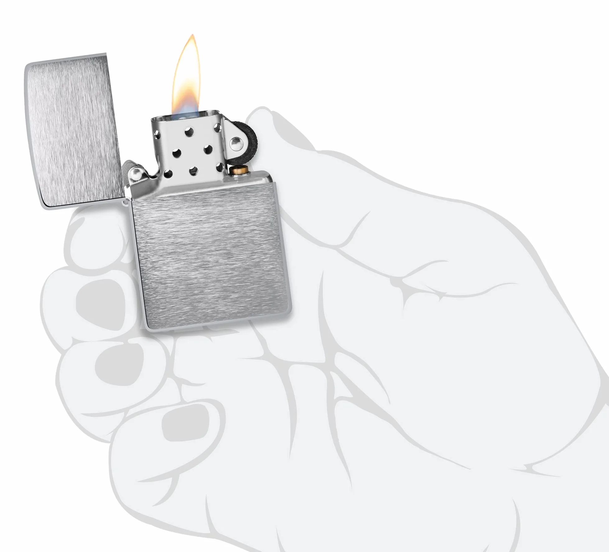 Zippo Zapalniczka Sztormowa, Szczotkowany Chrom z Bocznym Grawerunkiem Płomienia, z Możliwością Napełniania, Wielokrotnego Użytku, Płomień Odporny na Wiatr, w Pudełku Prezentowym, Made in USA