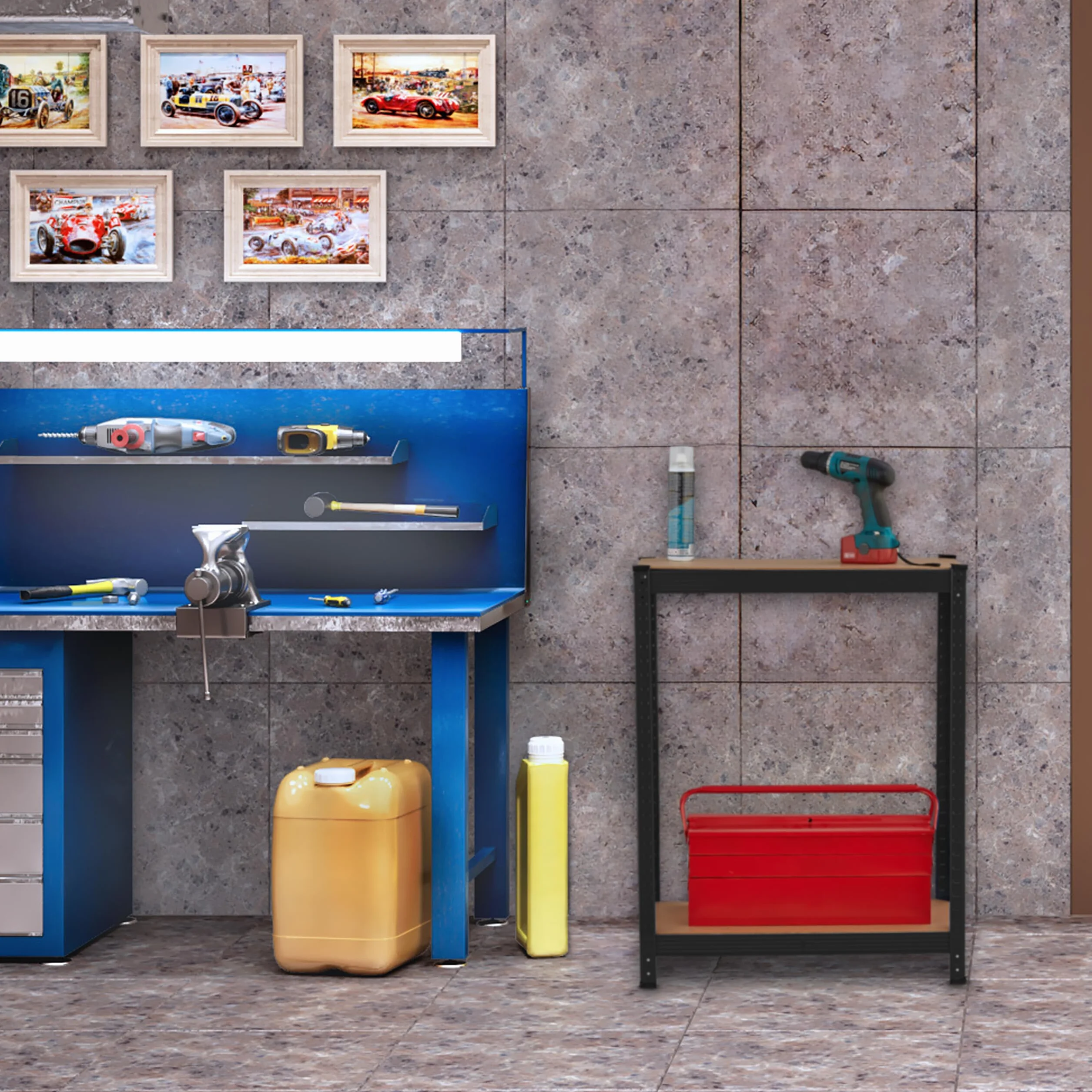 Relaxdays Regał do dużych obciążeń, wys. x gł.: 180 x 70 x 45 cm, 500 kg, stal i MDF, 5 poziomów, regał magazynowy do wtyku, garaż, czarny
