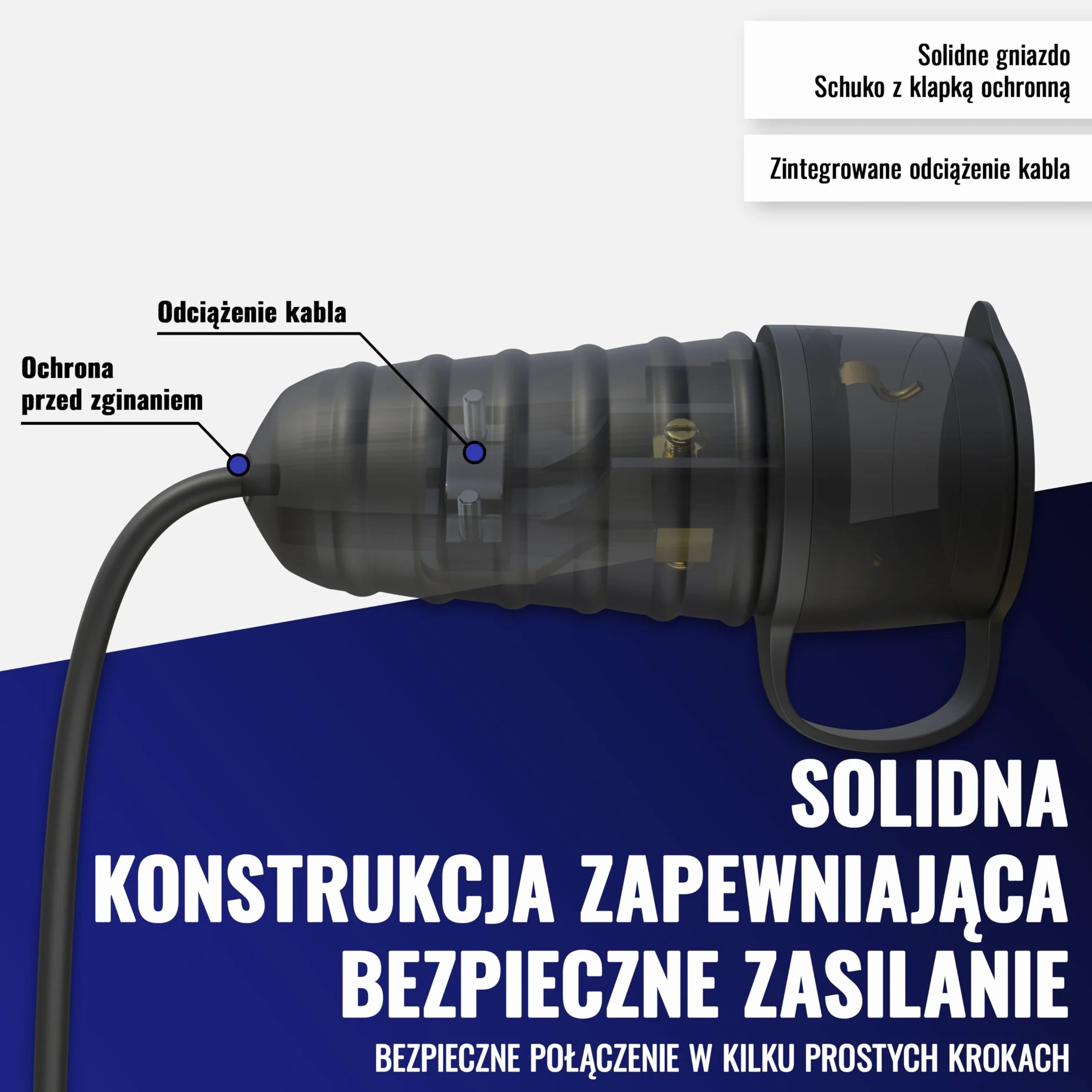 Poppstar 3x gumowe gniazdko z klapką ochronną, (2-biegunowe, 230V, 16A, IP44), wodoodporne, do użytku zewnętrznego, czarne