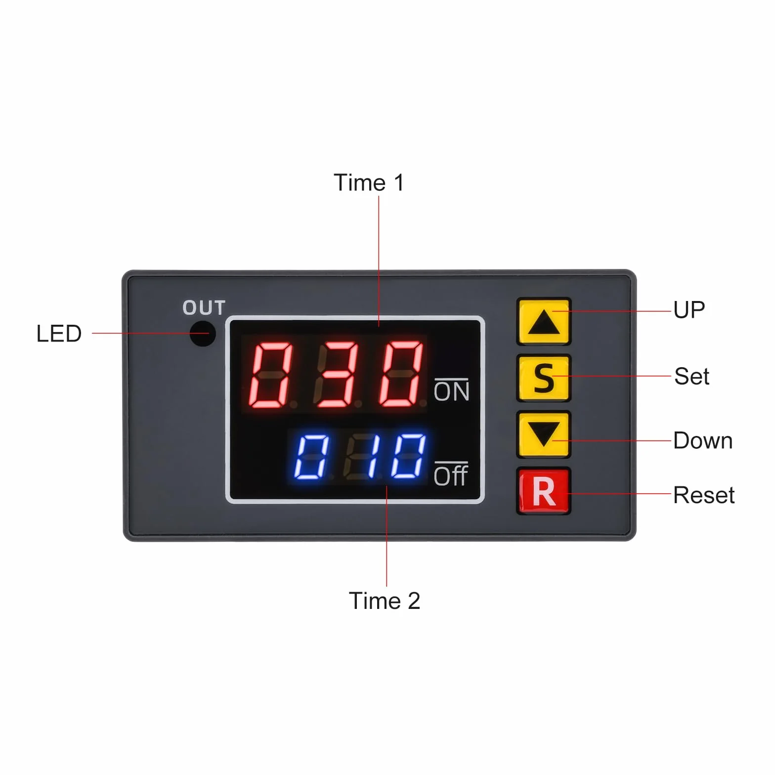 Moduł przekaźnika opóźnienia czasu,Cyfrowy przekaźnik czasowy DC 12V z podwójnym wyświetlaczem LCD
