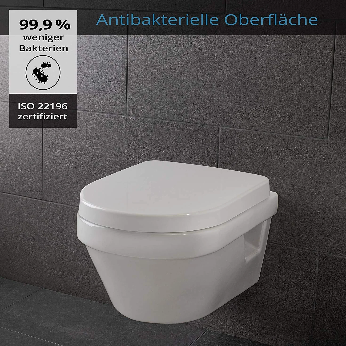 Dombach Senzano Premium deska sedesowa w kształcie litery D, wolnoopadająca innowacyjna deska sedesowa, zdejmowana, antybakteryjna, z duroplastu i stali nierdzewnej
