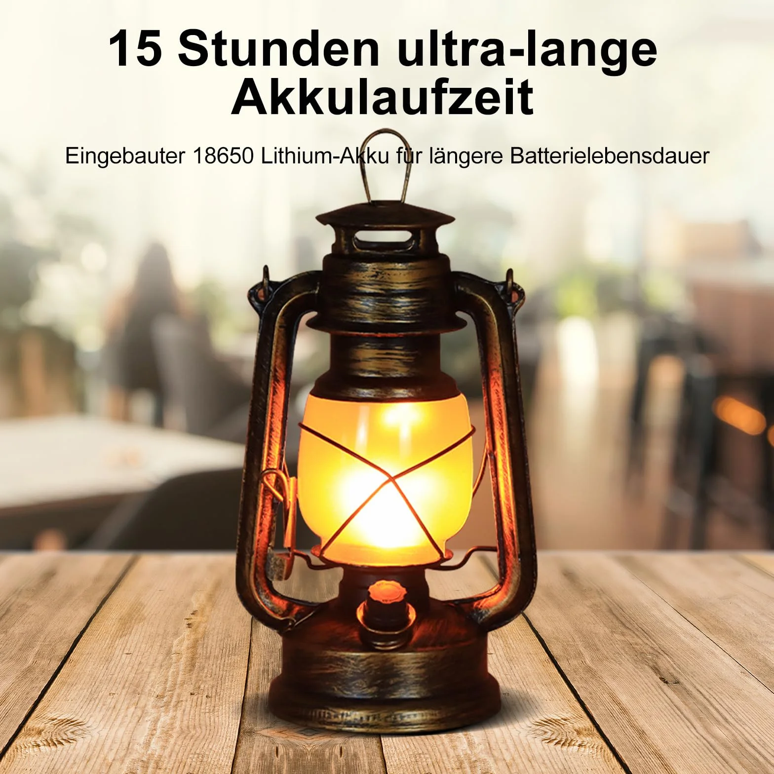 Latarnia LED w stylu vintage, sztormowa, ładowana, 3 tryby świecenia: migający płomień i zawsze włączony, na werandę, taras, podwórko, do ogrodu, na kemping (styl 1)