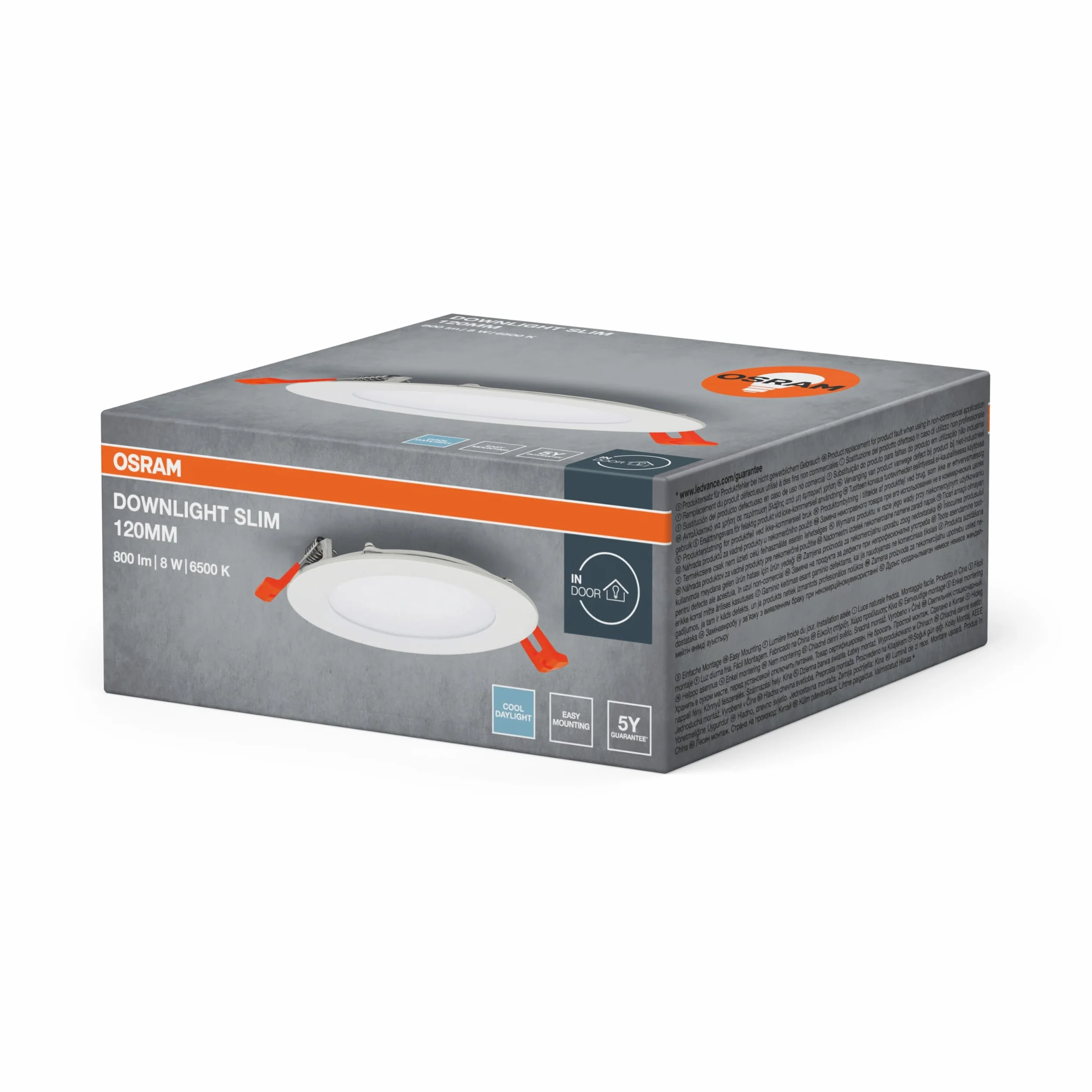 OSRAM Downlight Slim 120mm, wpuszczana lampa LED, 8W, 6500K zimna biel, 550 lumenów, płaska konstrukcja, IP20, łatwa instalacja w salonach i kuchniach