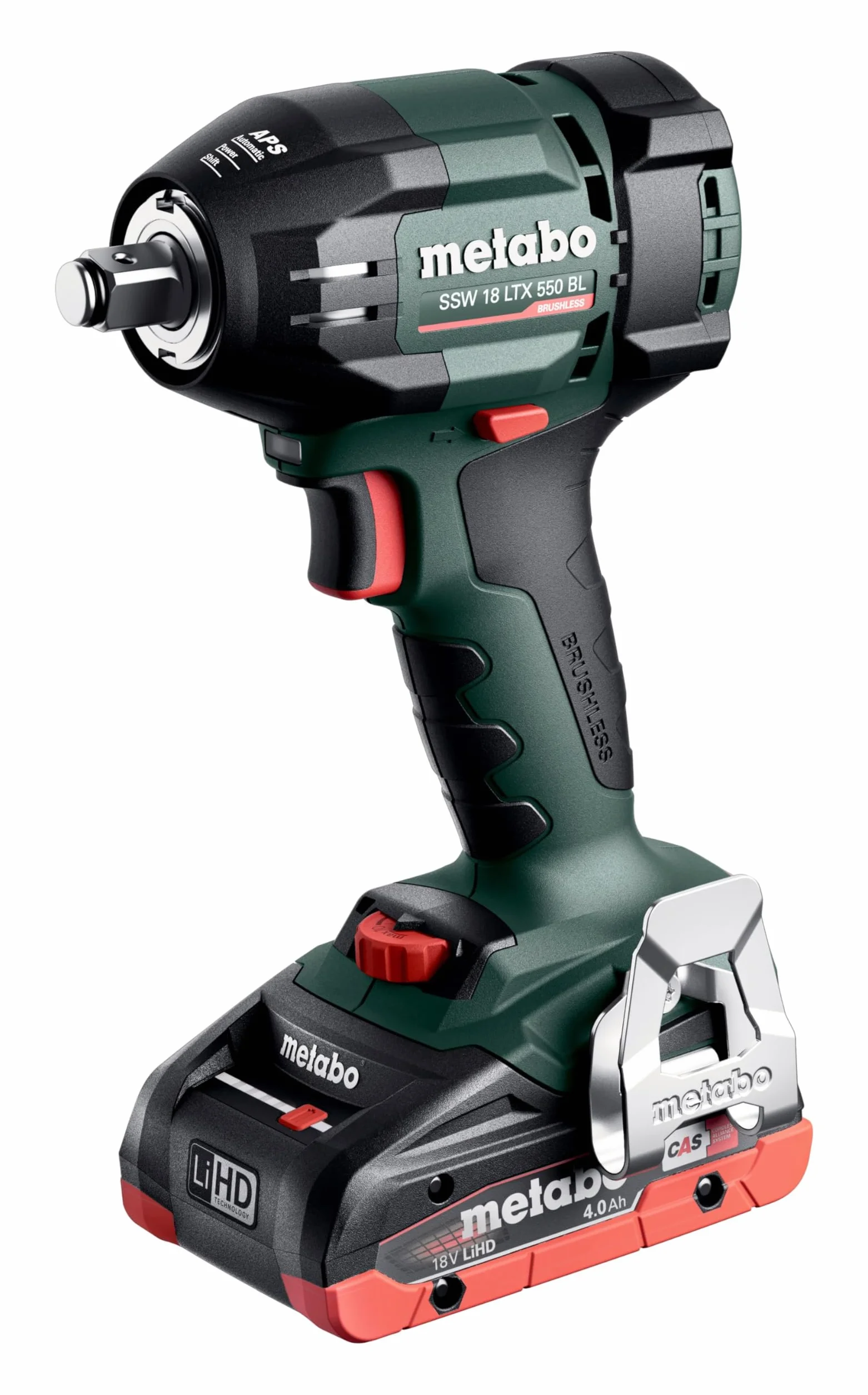 metabo Akumulatorowa wkrętarka udarowa SSW 18 LTX 550 BL – 18 V, 550 Nm, 1/2" czworokątna – bezszczotkowa, poręczna, LED, do budowy drewna, wymiany opon, montażu przemysłowego – w zestawie 2