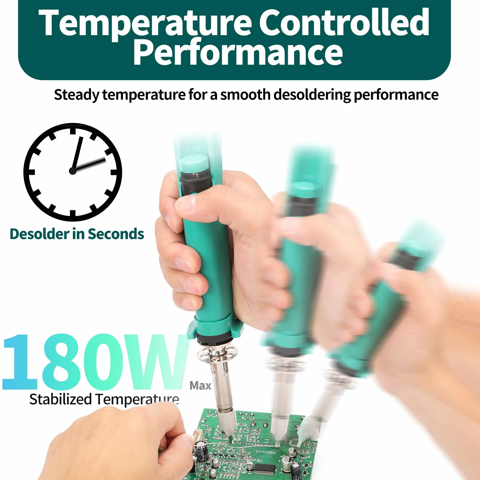 YIHUA 929D-VI elektryczna rozlutownica z regulacją temperatury o ulepszonej wydajności, podgrzewana pompa rozlutowująca, 3 dysze i funkcja pompy lutowniczej (wtyczka EU)