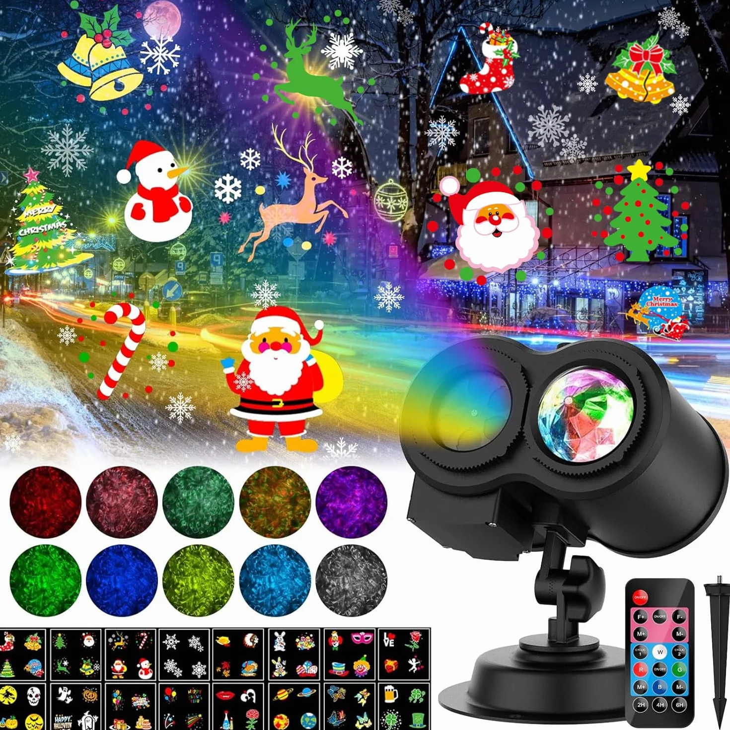 YAZEKY Christmas Projector Lights LED 16 wzorów 10 kolorów IP65 Pilot 2 w 1 Dekoracja świąteczna