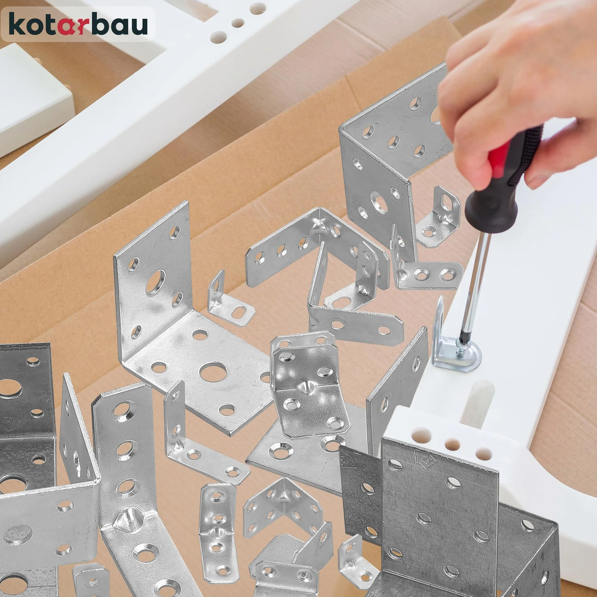 KOTARBAU® 100 szt. Kątownik Ciesielski Wzmocniony - Łącznik Budowlany - 100 X 100 X 20 MM - Stal Ocynkowana