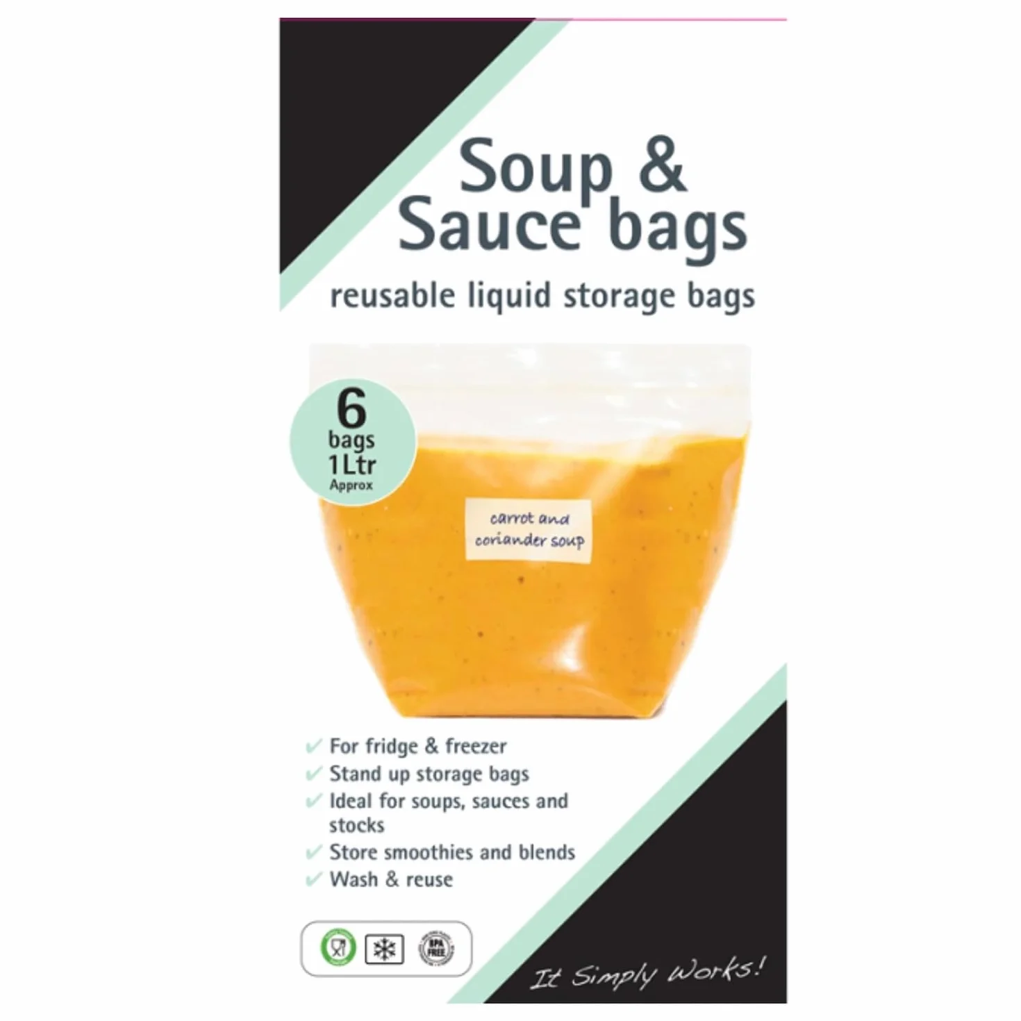 Toastabags 6 sztuk, 1 l torby do przechowywania zupy i sosu wielokrotnego użytku